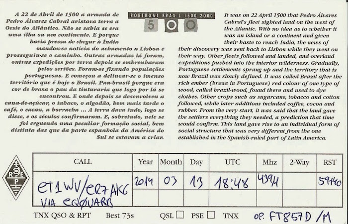 QSL CT7ABP - Verso